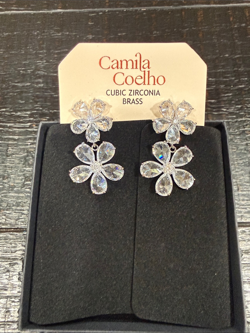 Camila Coelho Sparkling Clear Flower Drop Earrings